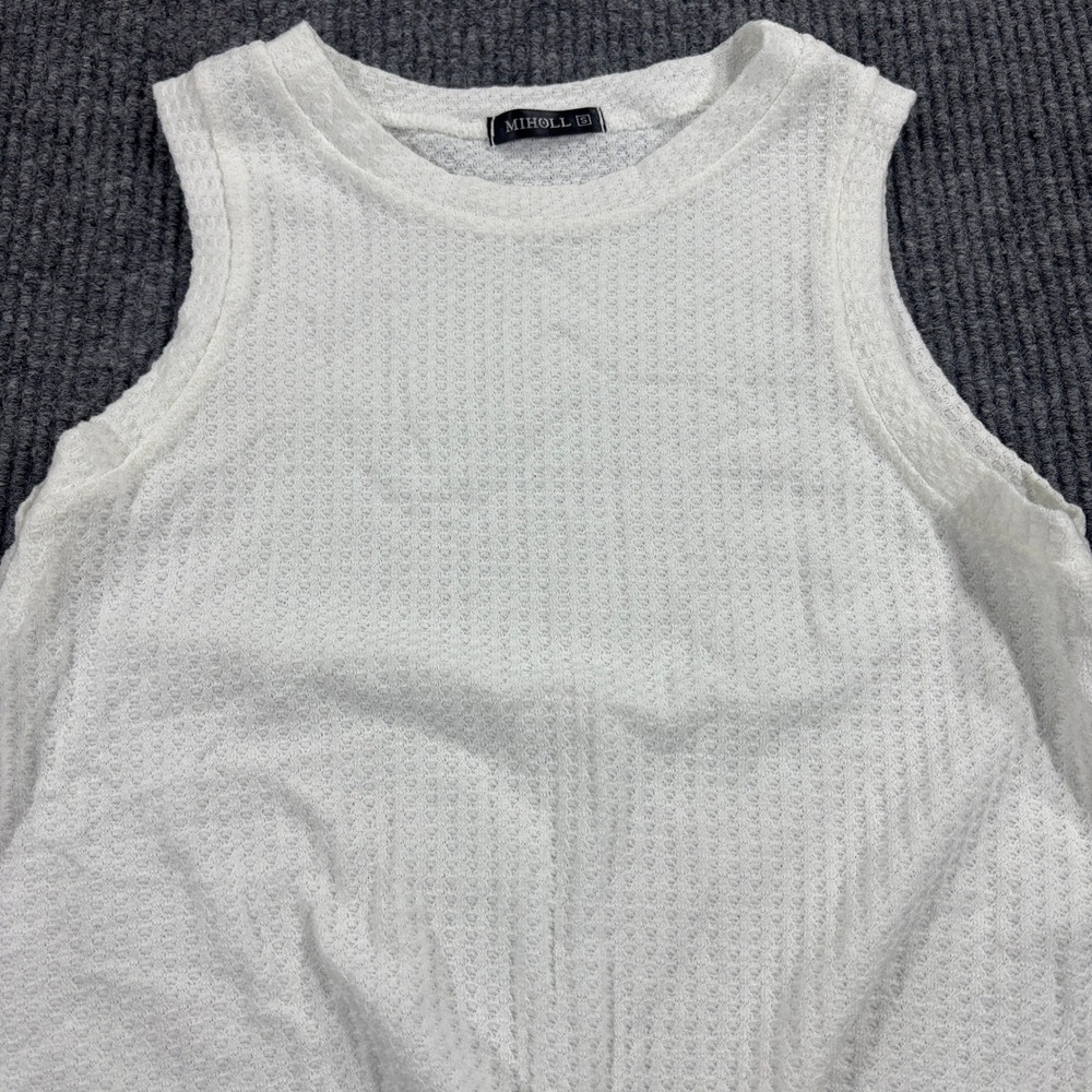Miholl Tank‎ Top Women Size S White Waffle Knit Twist Front Sleeveless